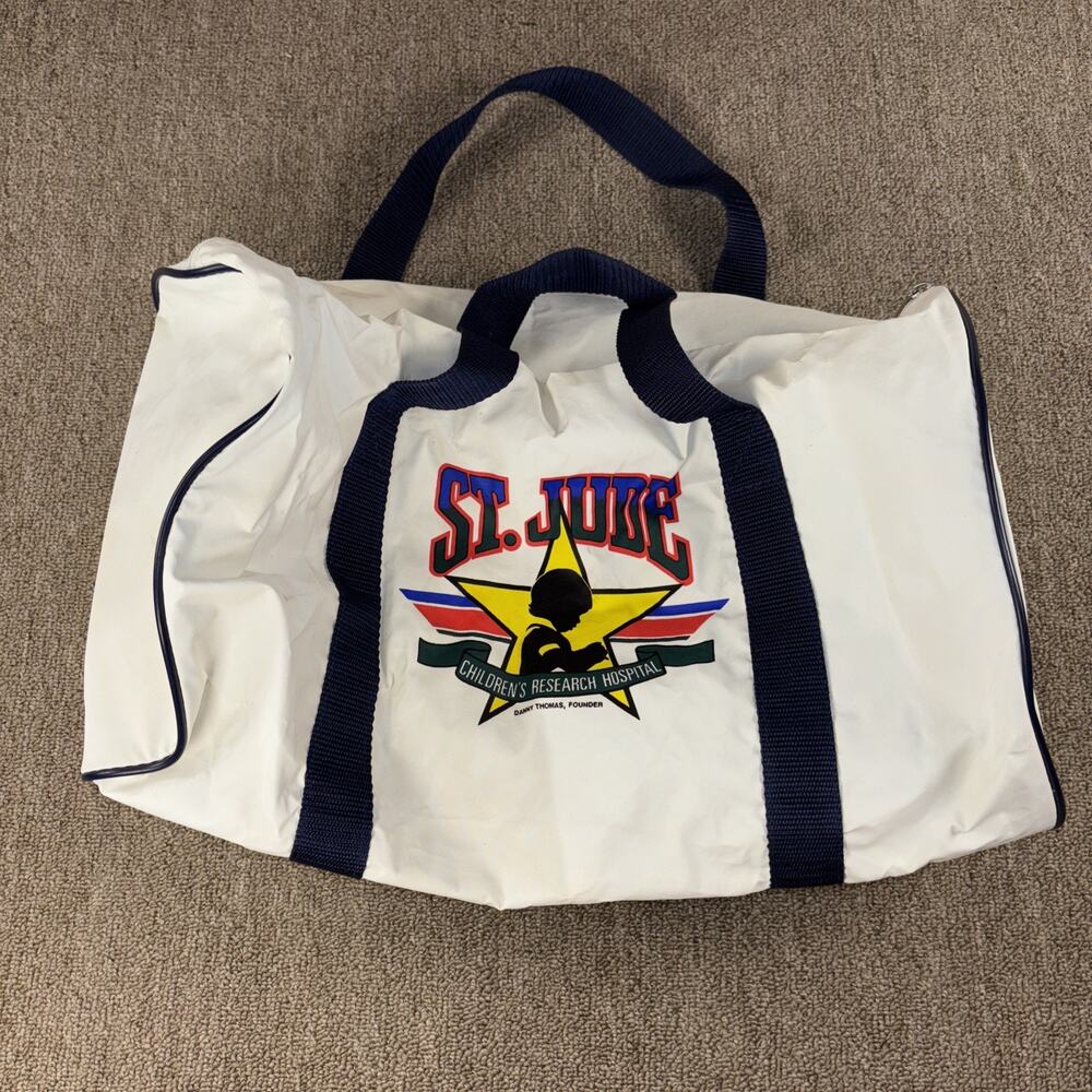 Vintage St. Jude Children’s Hospital Duffle Bag 17 Inch White Blue Luggage Gym B